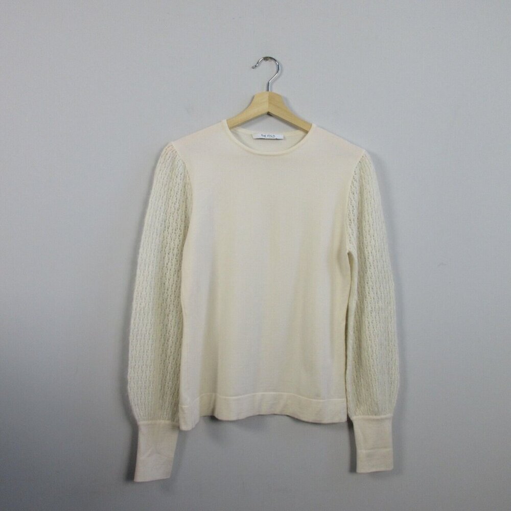 The Fold Wool Alpaca Sweater Women S Ivory Crewneck Crochet Sleeve Luxury 250